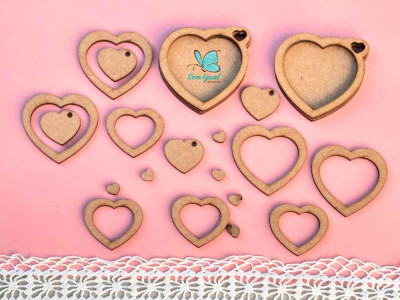 Conjunto de Molduras e Shaker Box em MDF - Tema Coração